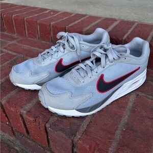 Nike Men’s Light Grey Sneakers with Black and Red Swoosh